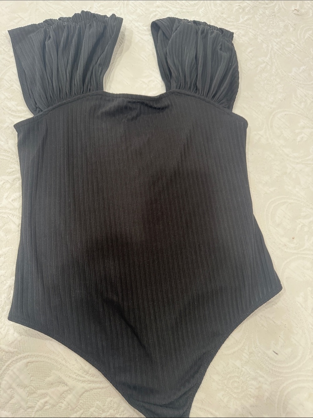 Charlotte Avery Women Black One-Piece Swimsuit with Ruffled Straps